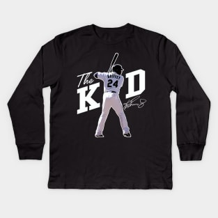 Ken Griffey Jr The Kid Basketball Legend Signature Vintage Retro 80s 90s Bootleg Rap Style Kids Long Sleeve T-Shirt